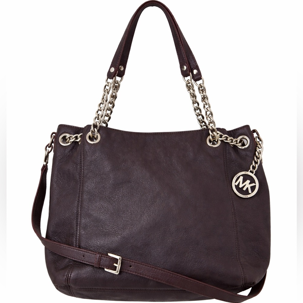 Michael Kors Pebbled Leather Shoulder Bag | Chain Strap Plum Purple MK Purse